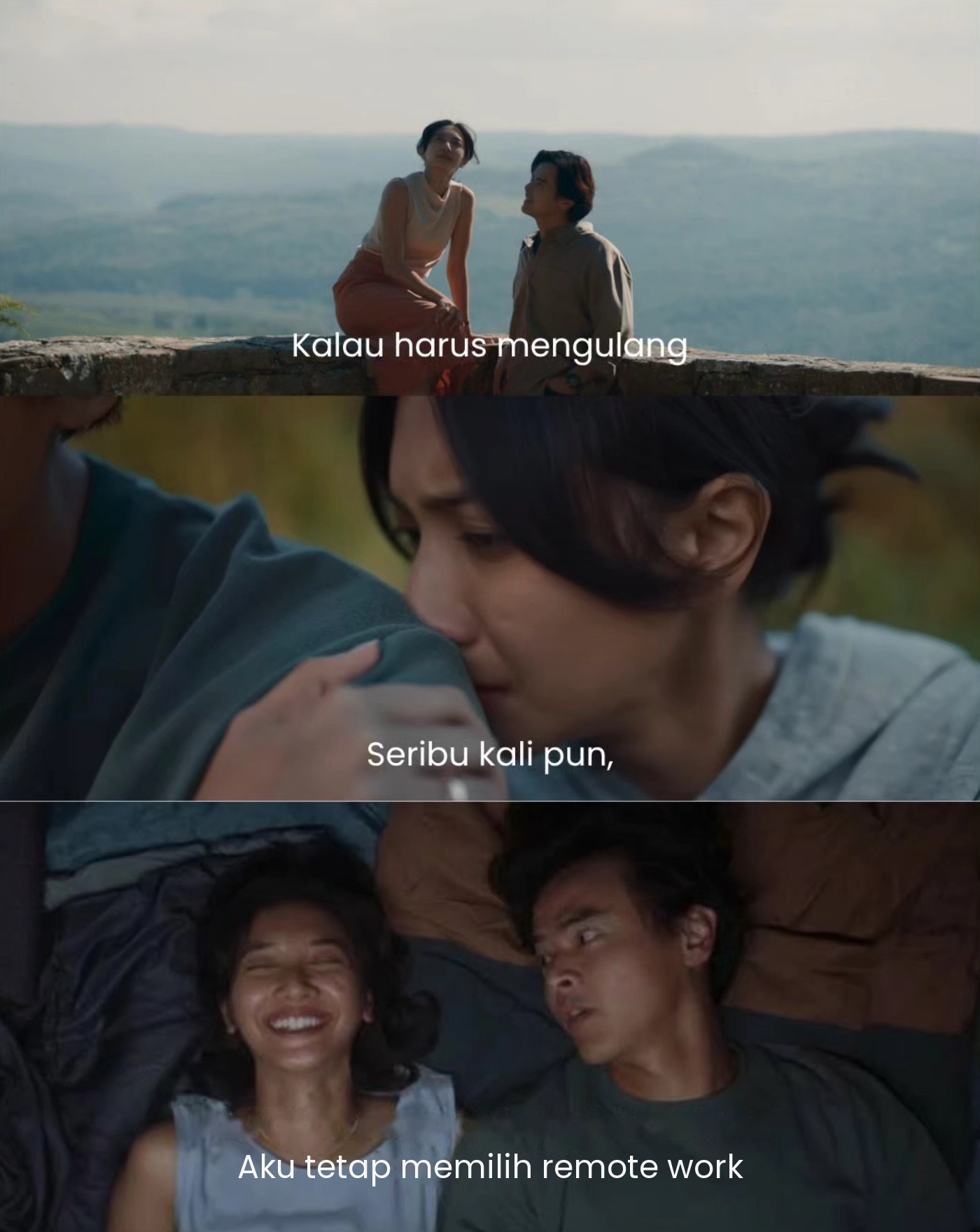 Meme: Kalau harus mengulang, seribu kali pun, aku tetap memilih remote work
